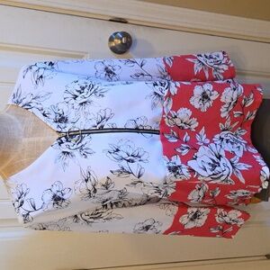 Hot Pink And White Alfani Floral Colorblock Blouse